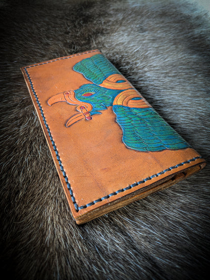 Leather Tall Wallet - Quetzal Bird
