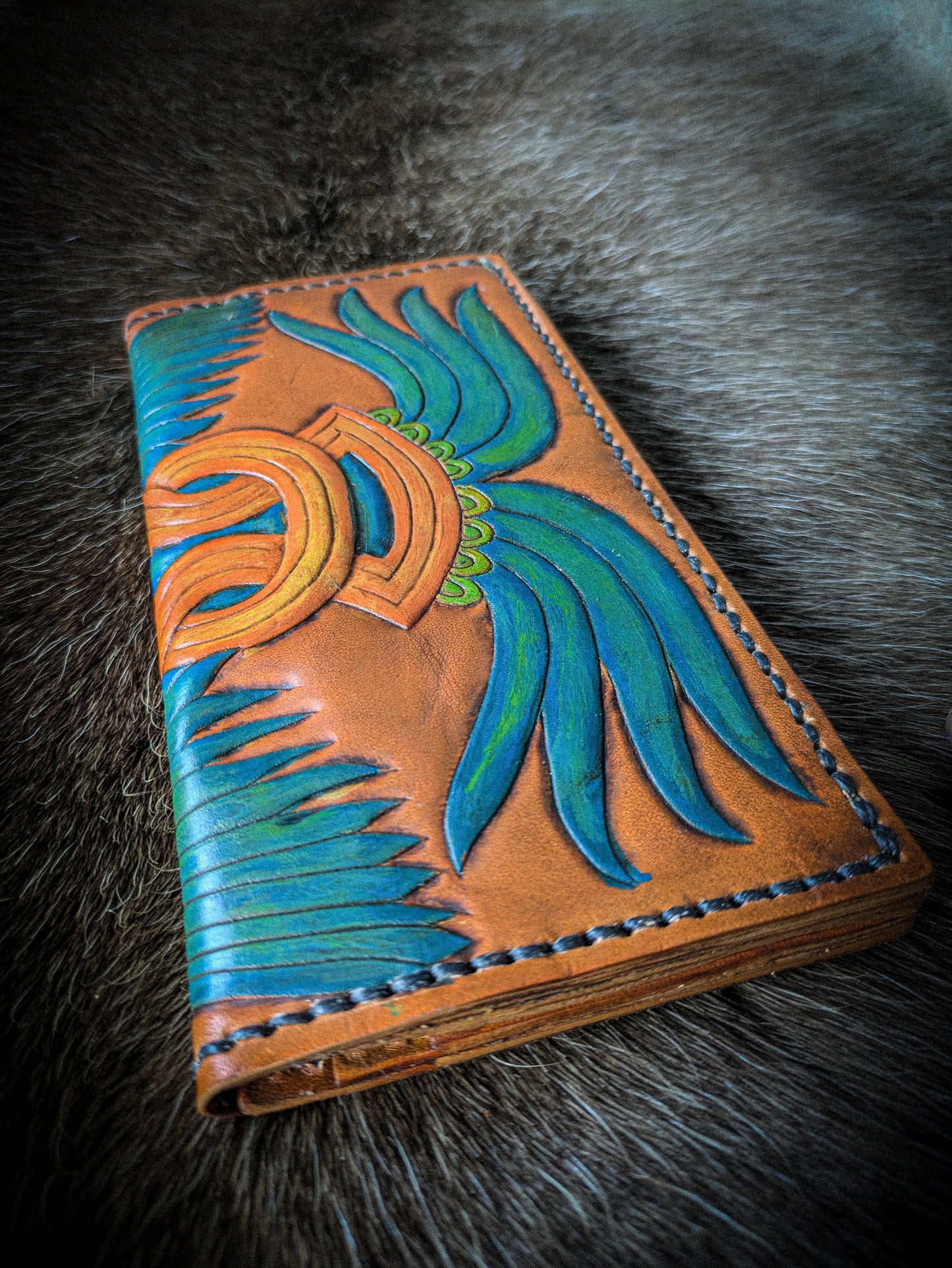 Leather Tall Wallet - Quetzal Bird