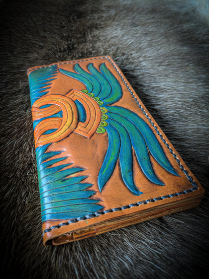 Leather Tall Wallet - Quetzal Bird