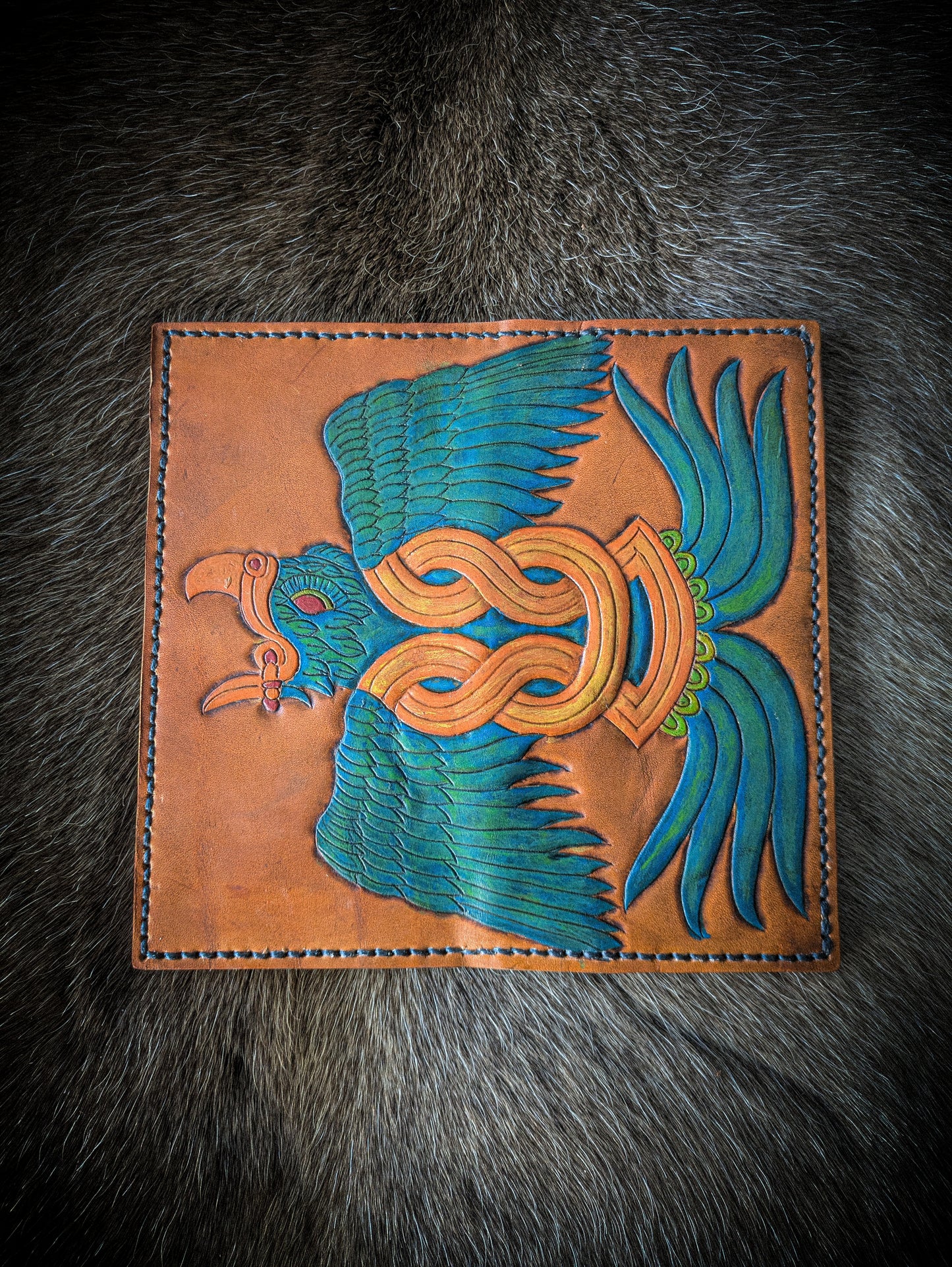 Leather Tall Wallet - Quetzal Bird