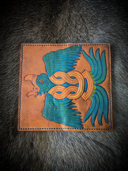 Leather Tall Wallet - Quetzal Bird
