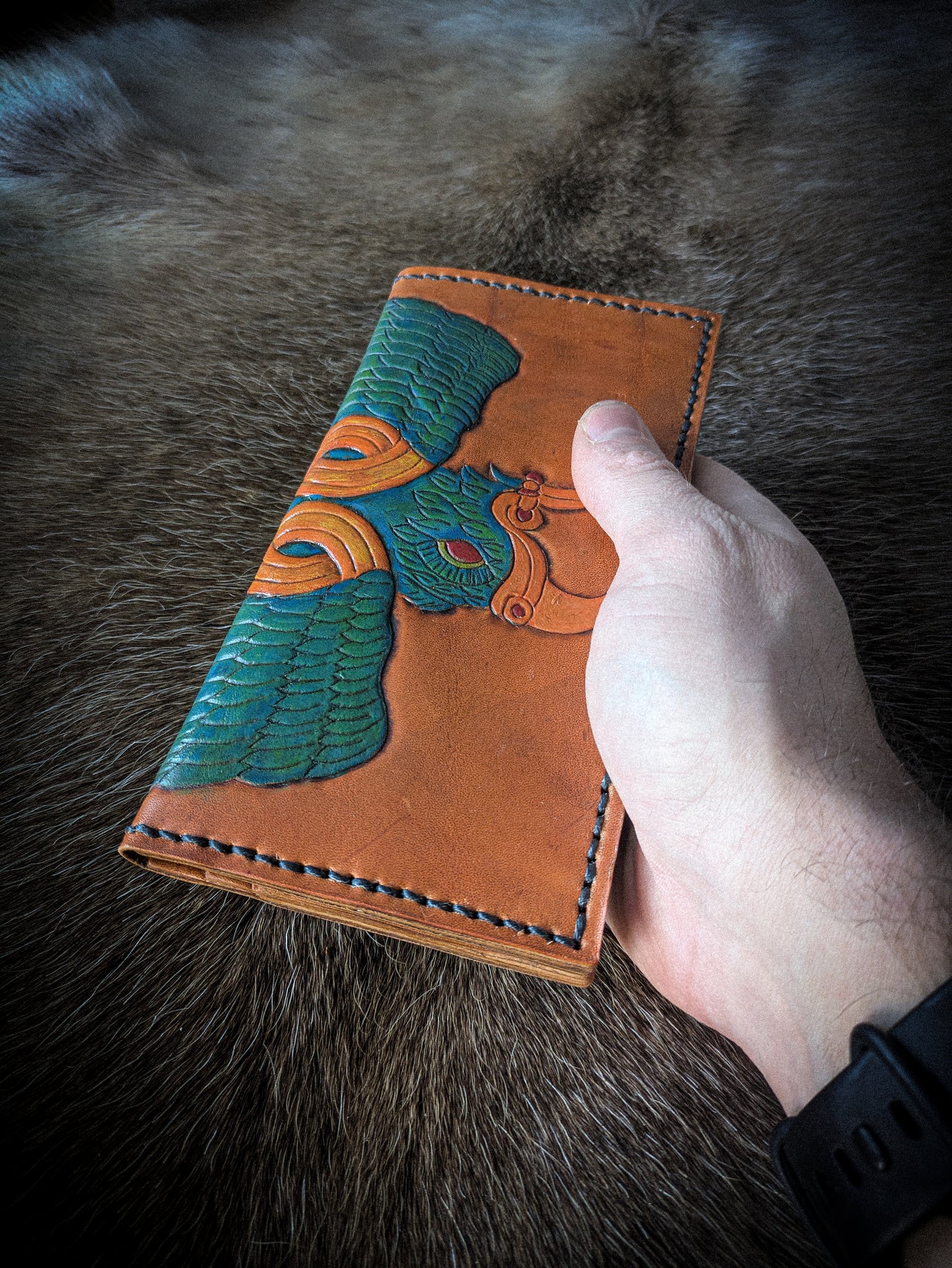 Leather Tall Wallet - Quetzal Bird
