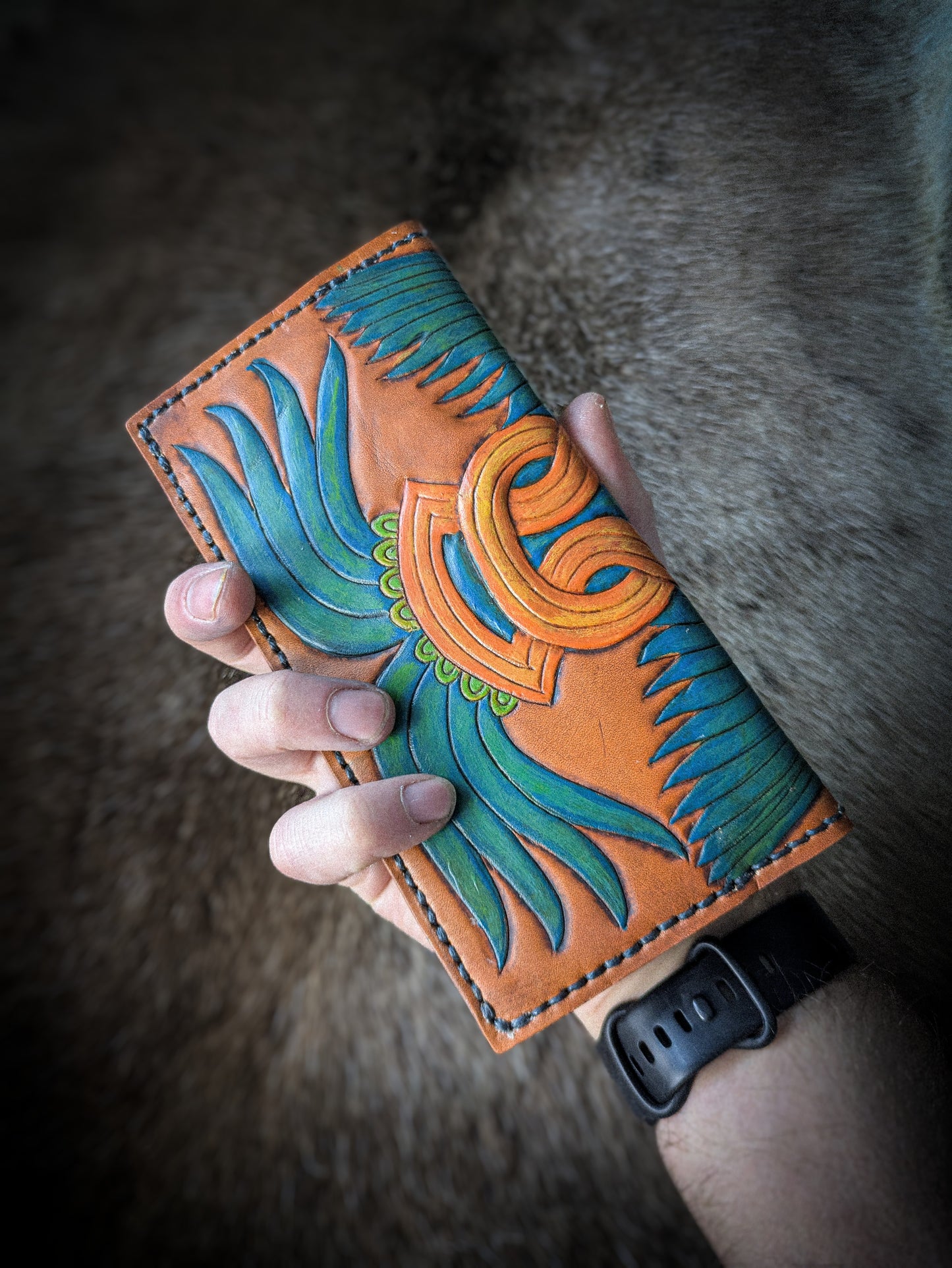 Leather Tall Wallet - Quetzal Bird