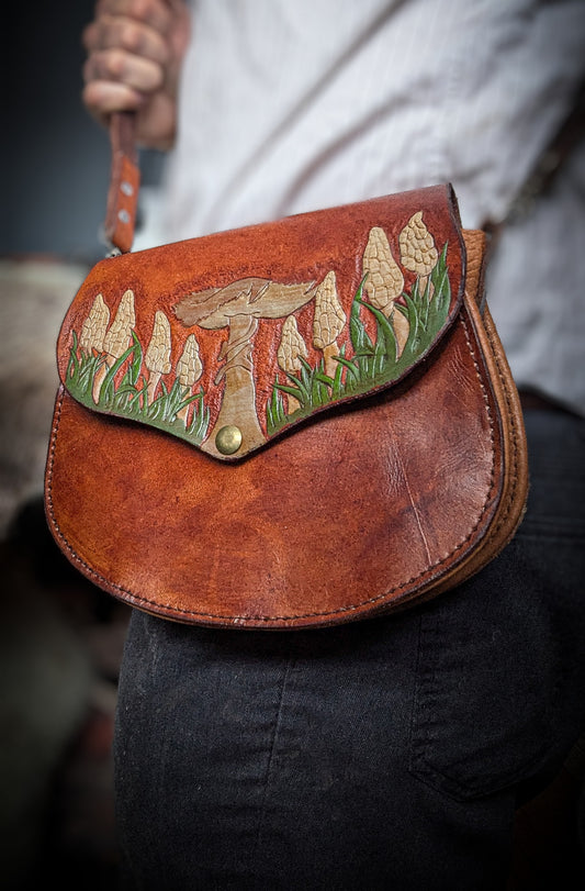 Leather Purse - Spring Mushrooms