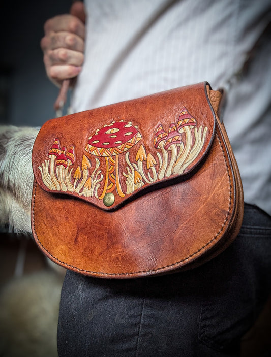 Leather Purse - Amanita Mushroom