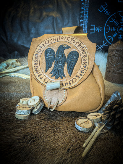 Leather Belt Bag - Raven and Runes