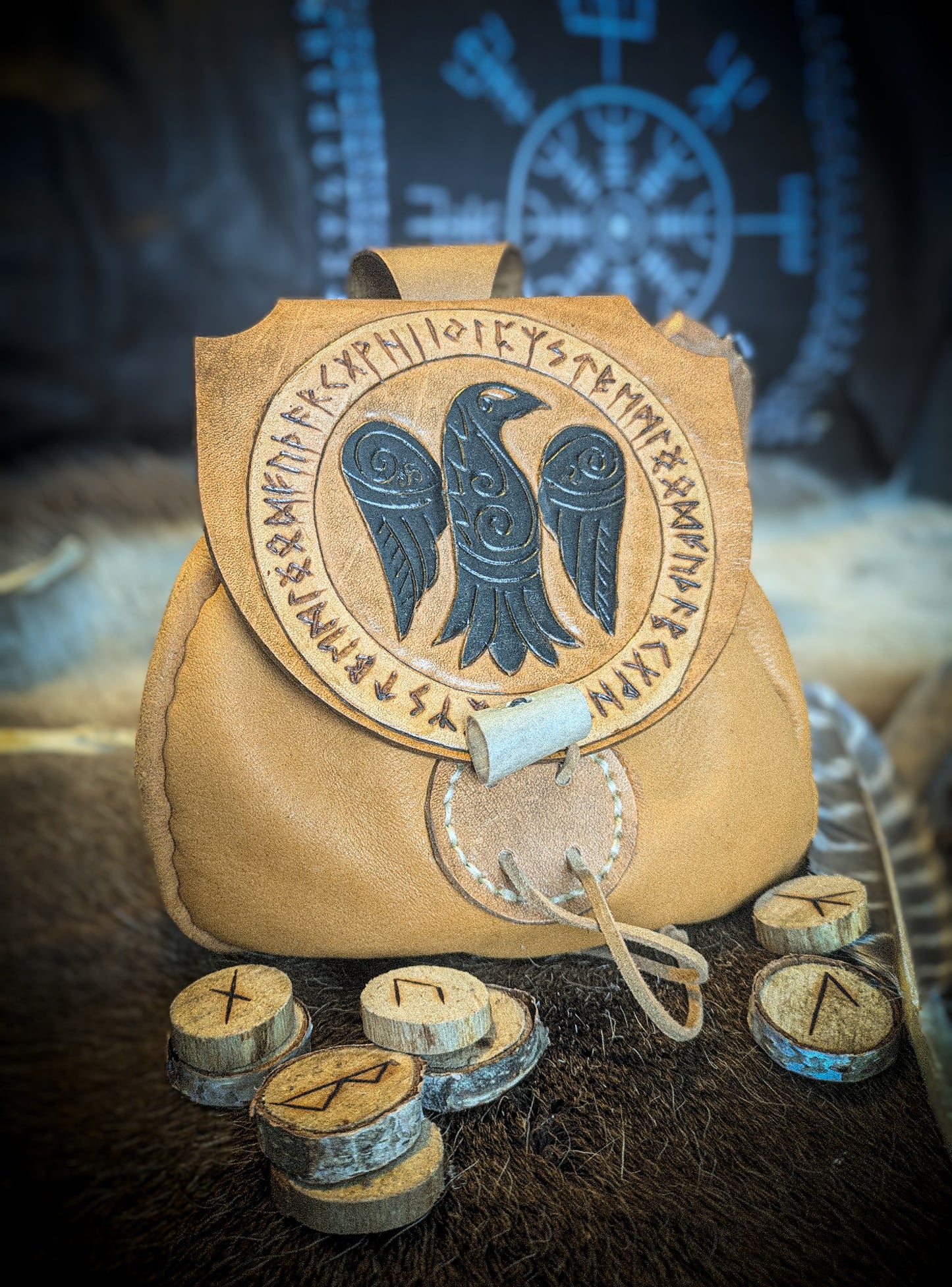 Leather Belt Bag - Raven and Runes