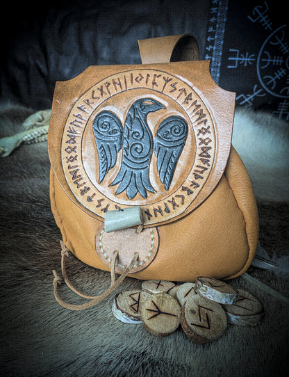 Leather Belt Bag - Raven and Runes