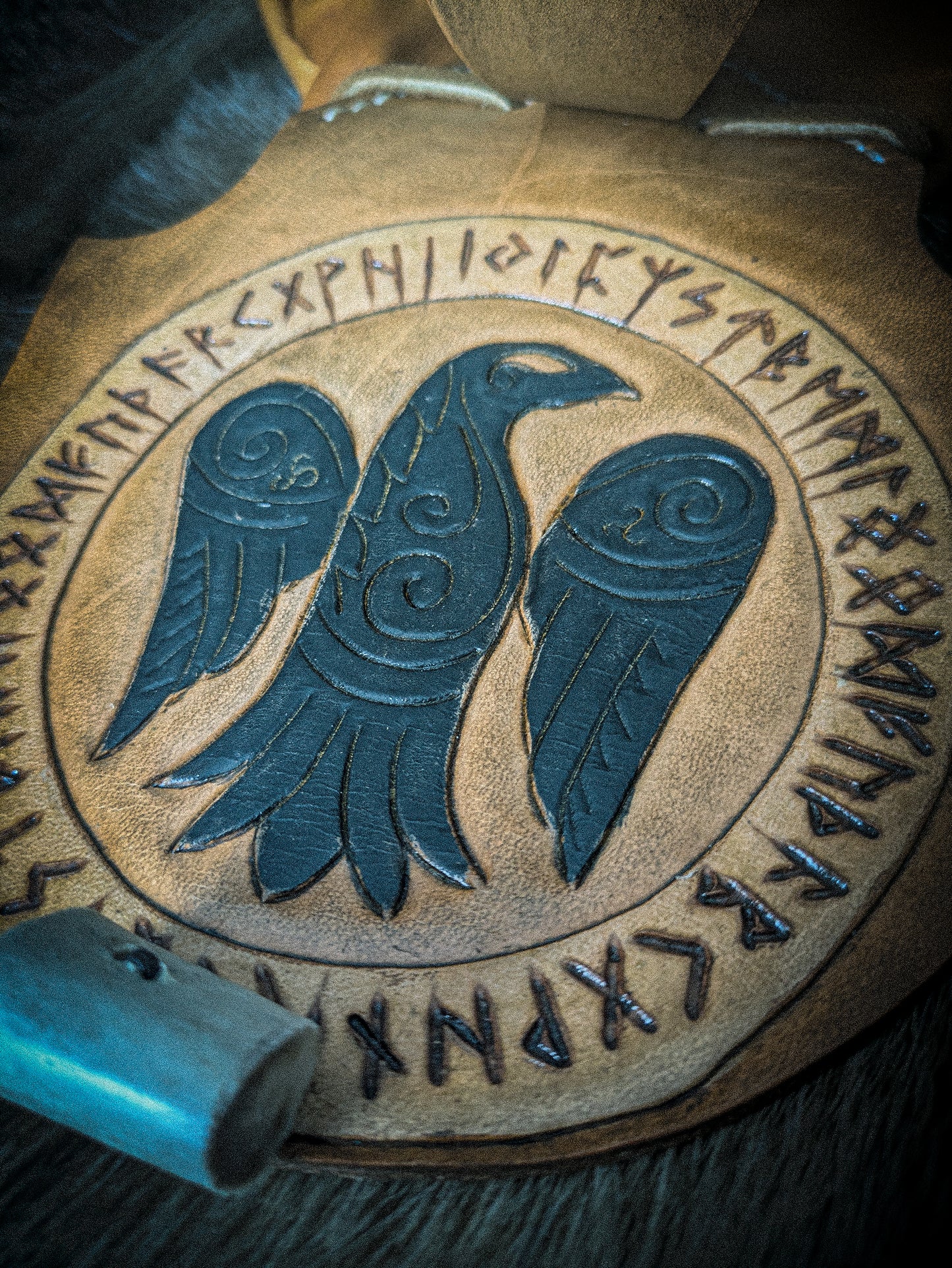 Leather Belt Bag - Raven and Runes