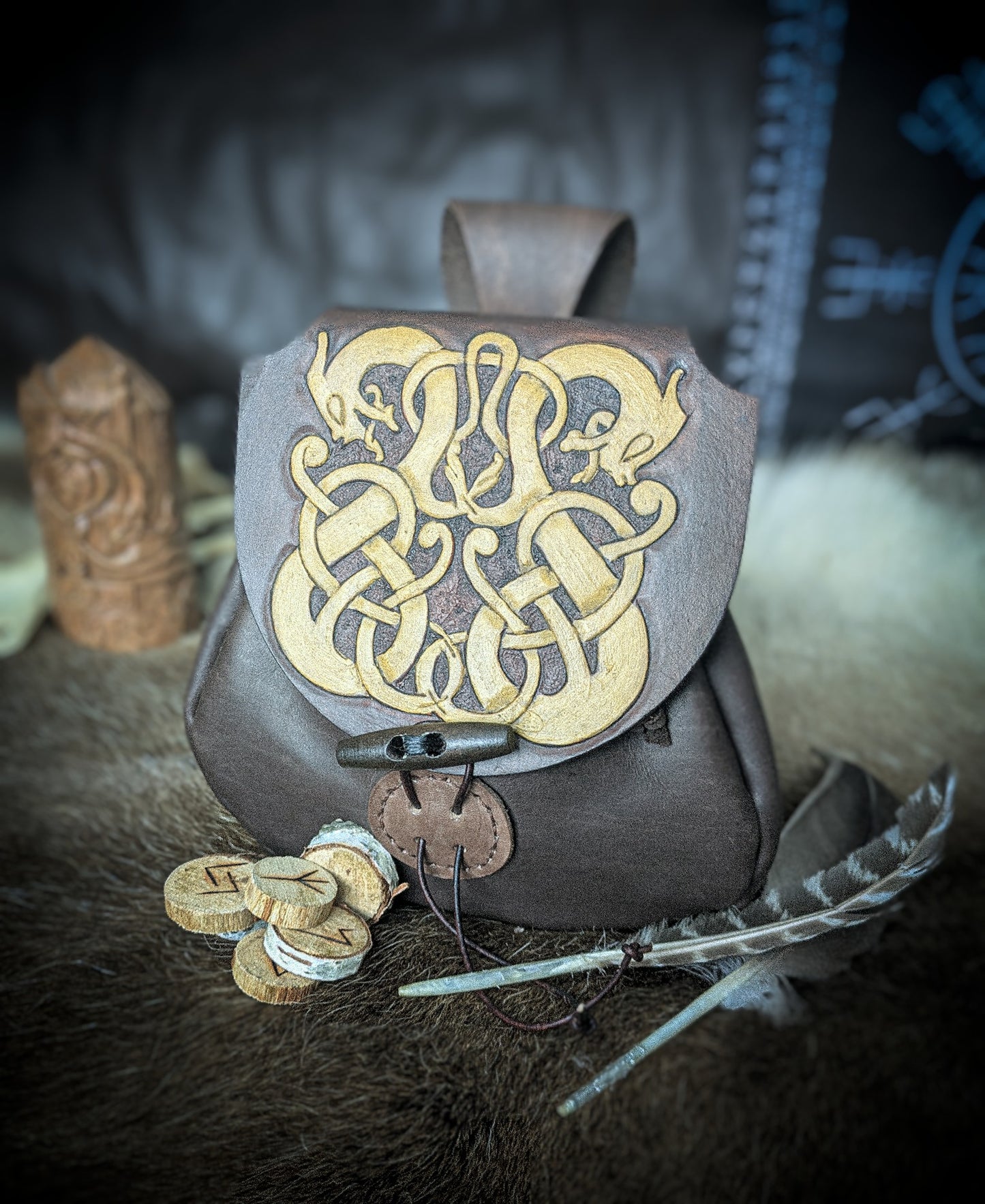 Leather Belt Bag - Norse Dragon II