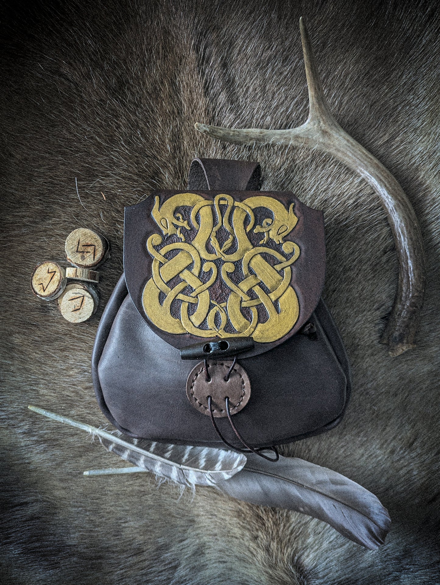 Leather Belt Bag - Norse Dragon II
