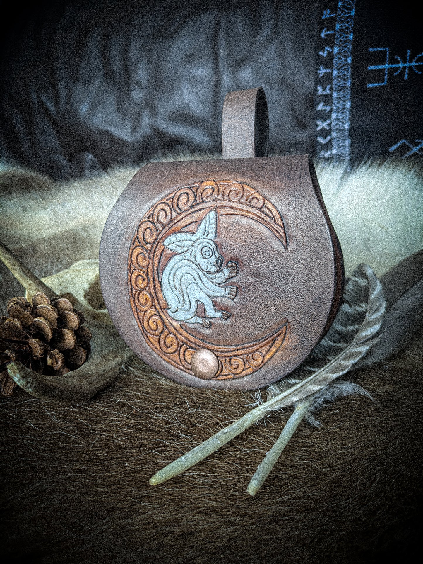 Small Leather Belt Bag - Rabbit Moon