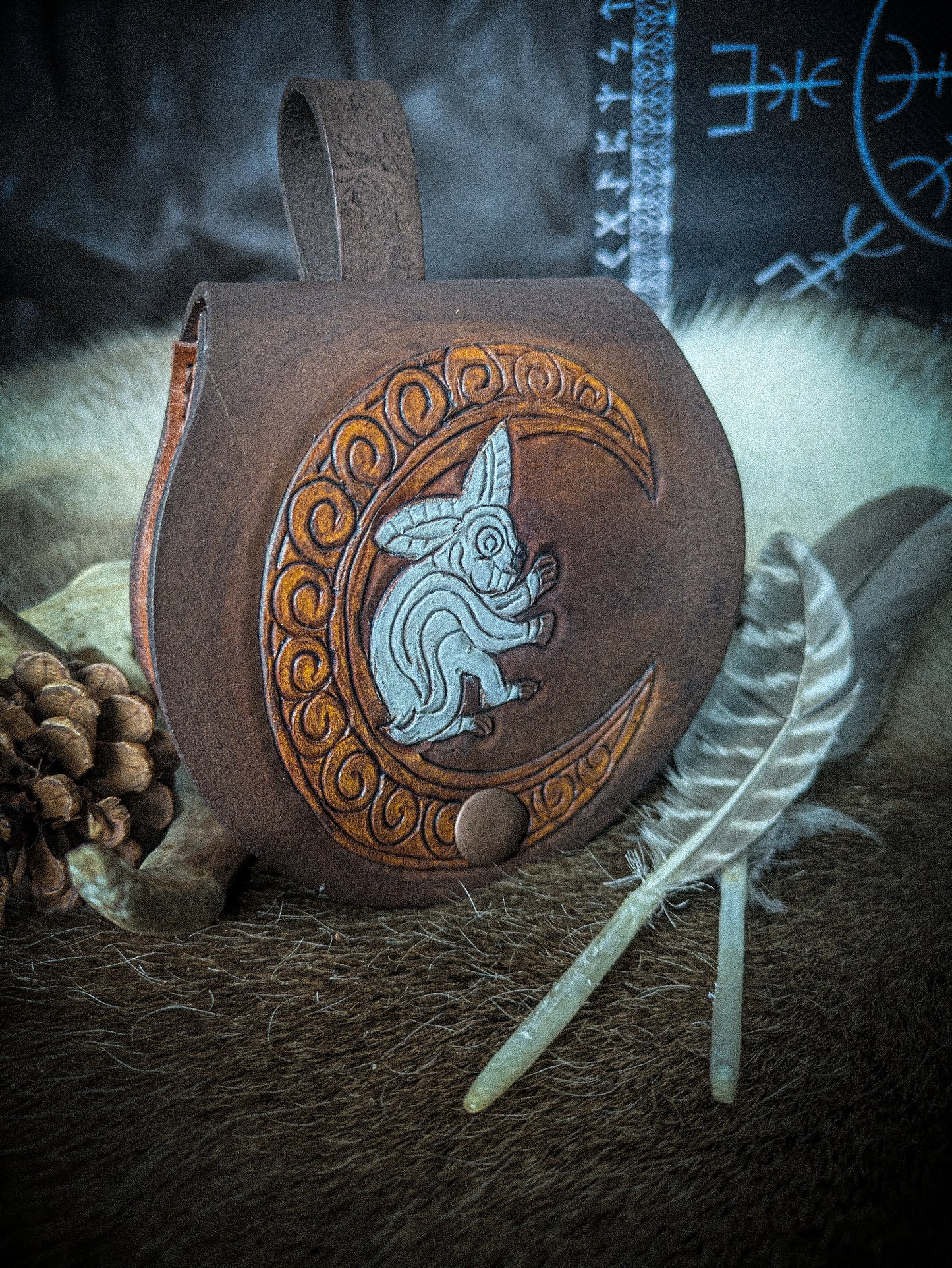 Small Leather Belt Bag - Rabbit Moon