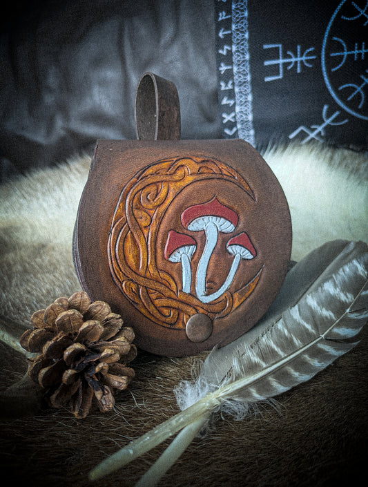 Small Leather Belt Bag - Amanita Moon