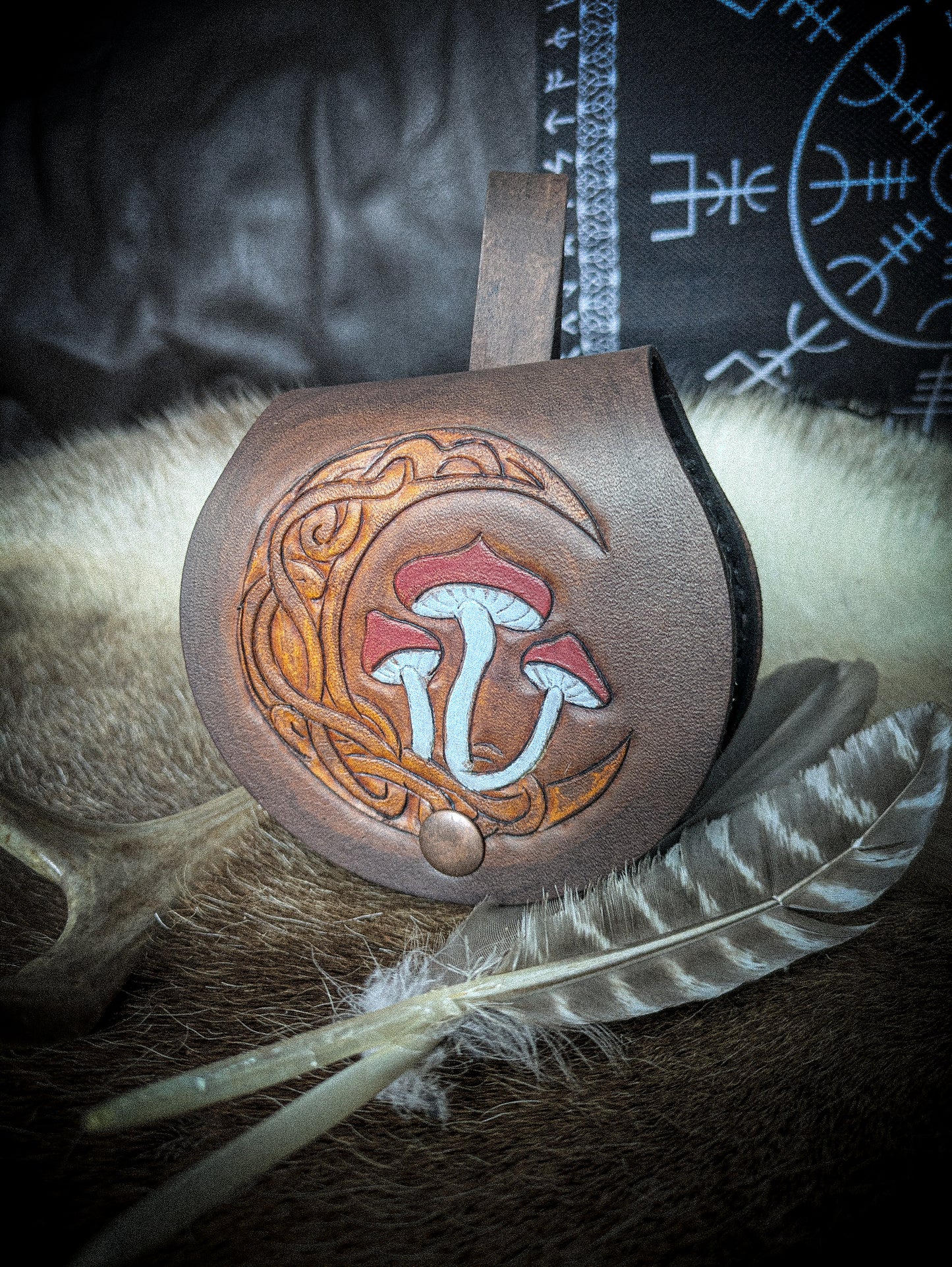 Small Leather Belt Bag - Amanita Moon