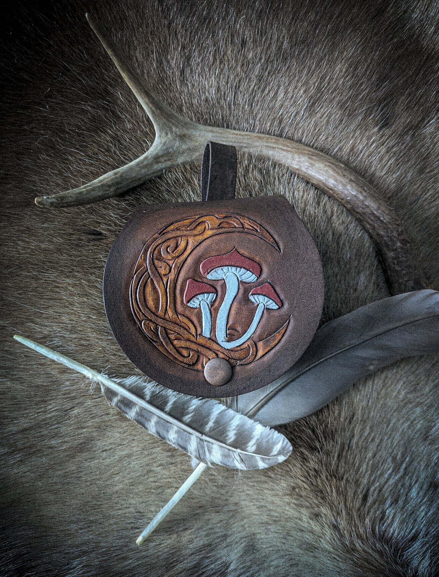 Small Leather Belt Bag - Amanita Moon