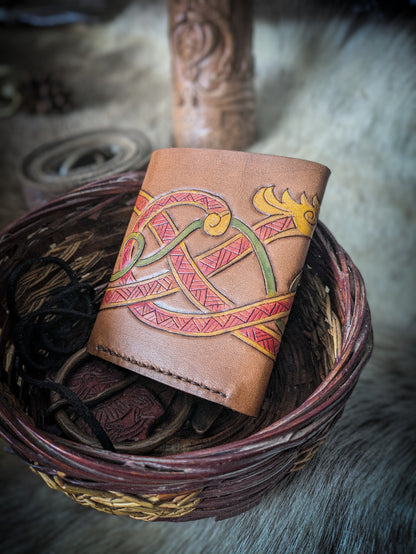 Leather Tri-fold Wallet - Norse Serpent