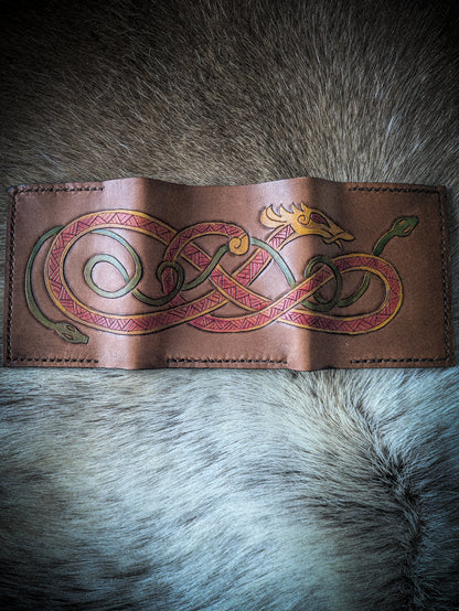 Leather Tri-fold Wallet - Norse Serpent