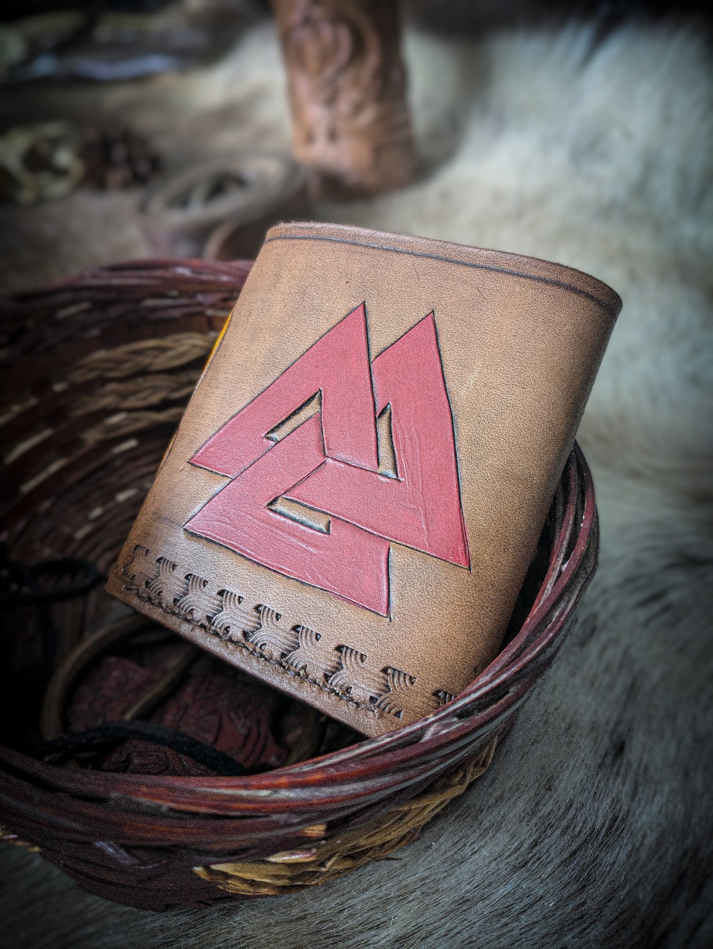 Leather Tri-fold Wallet - Raven and Snake