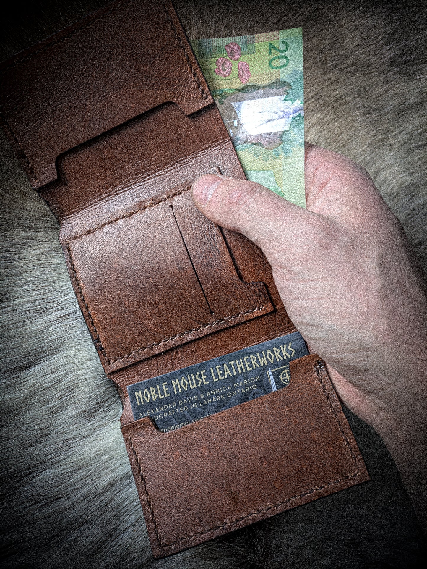 Leather Tri-fold Wallet - Raven and Snake