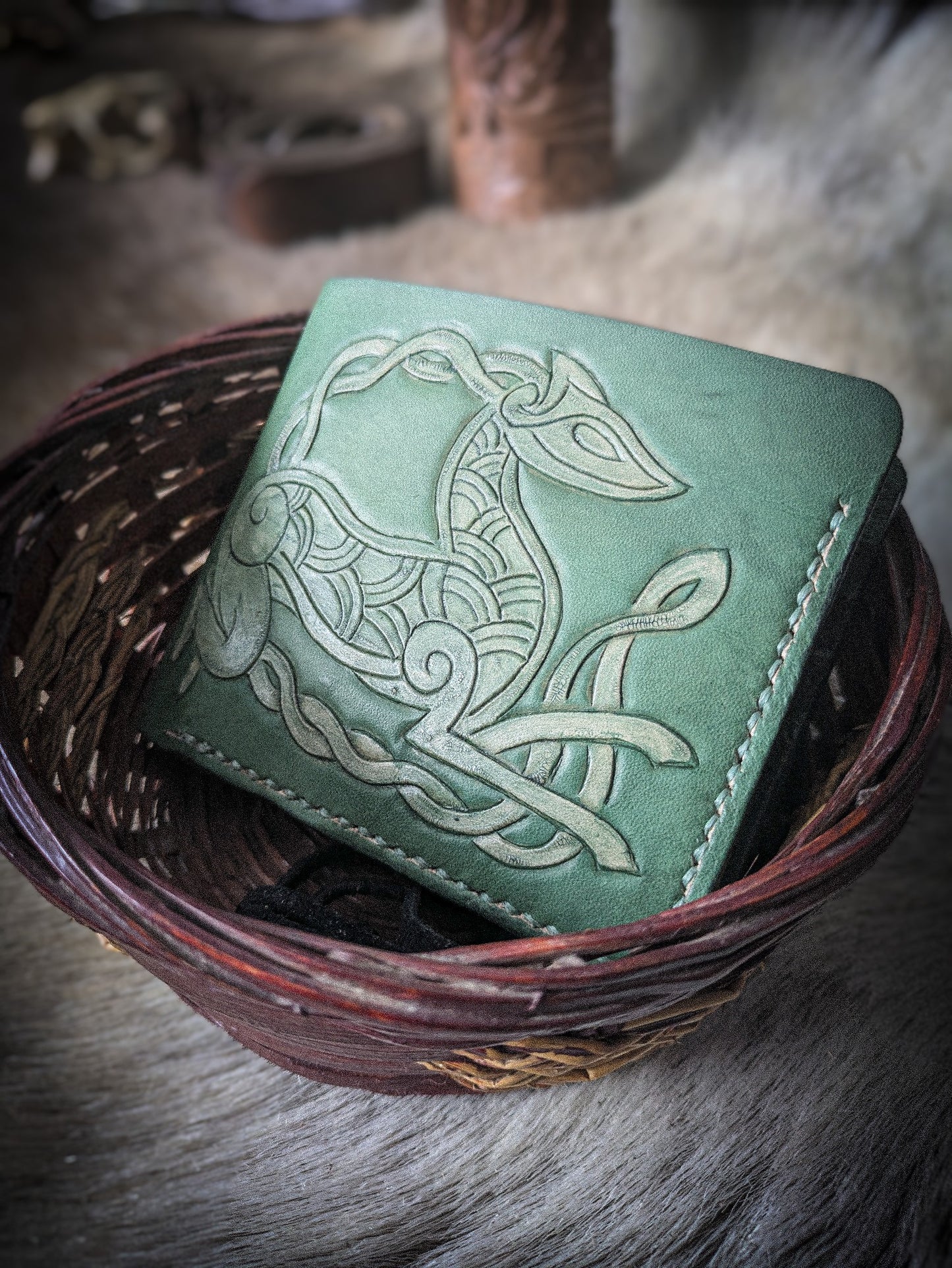Leather Bifold Wallet - Celtic Deer
