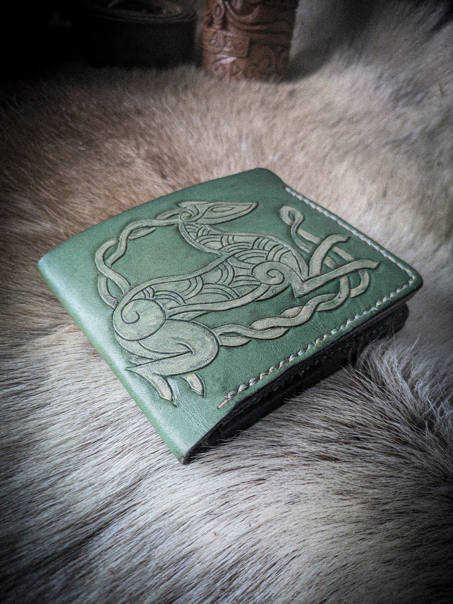 Leather Bifold Wallet - Celtic Deer