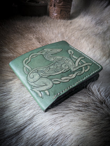 Leather Bifold Wallet - Celtic Deer