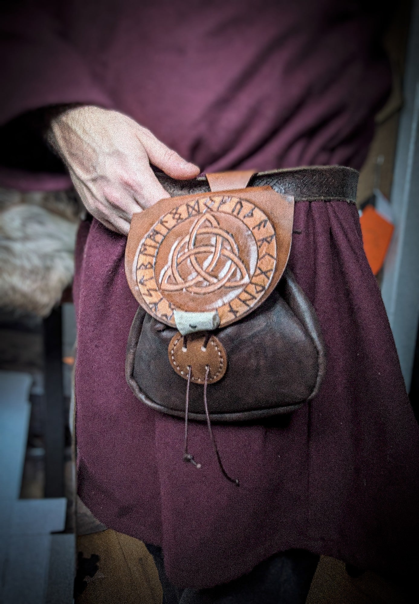 Leather Belt Bag - Triquetra Knot