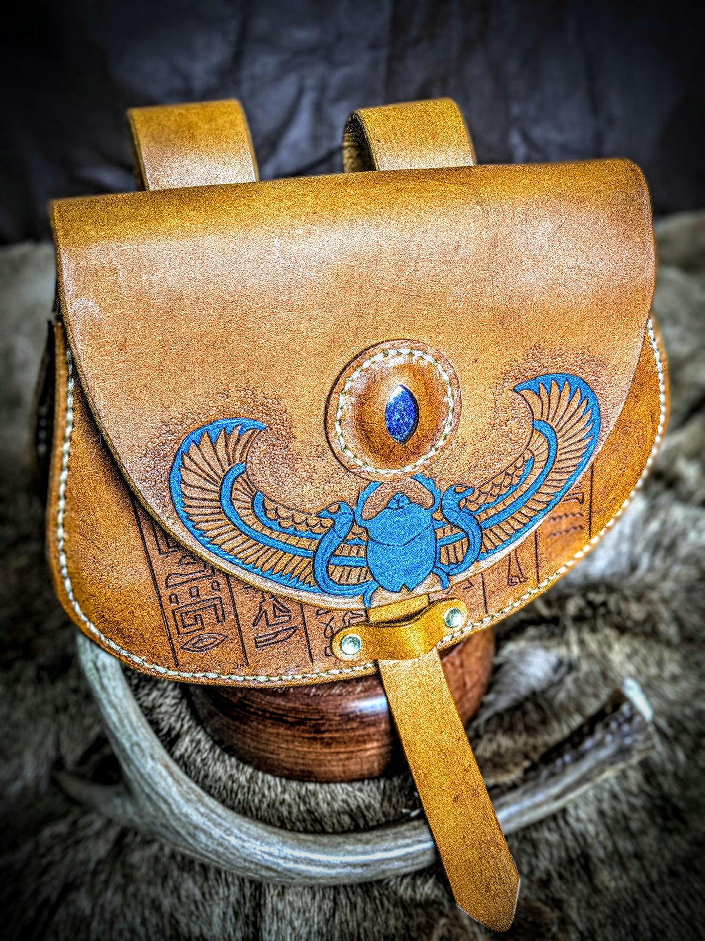 Leather Hip Satchel - Egyptian Scarab II