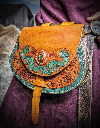 Leather Hip Satchel - Mayan Serpent