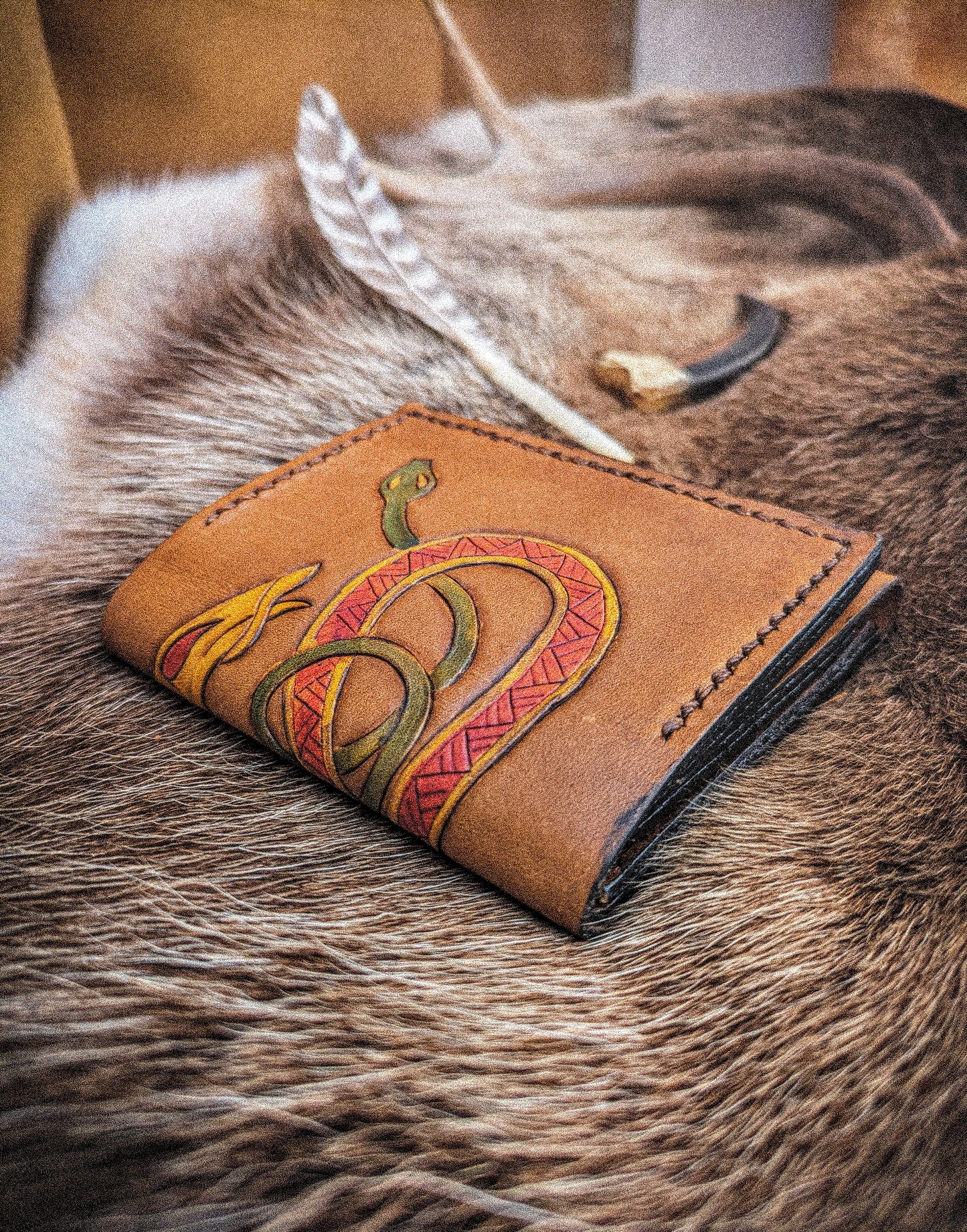 Leather Tri-fold Wallet - Norse Serpent