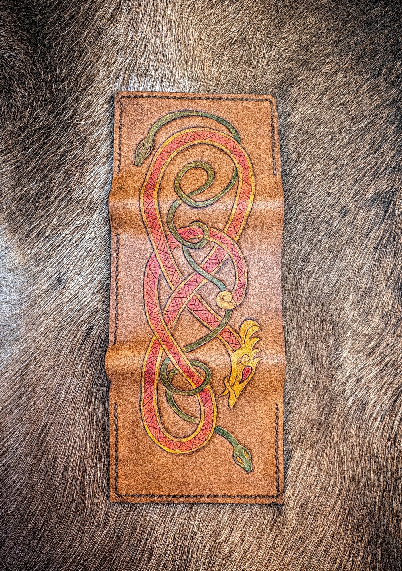 Leather Tri-fold Wallet - Norse Serpent