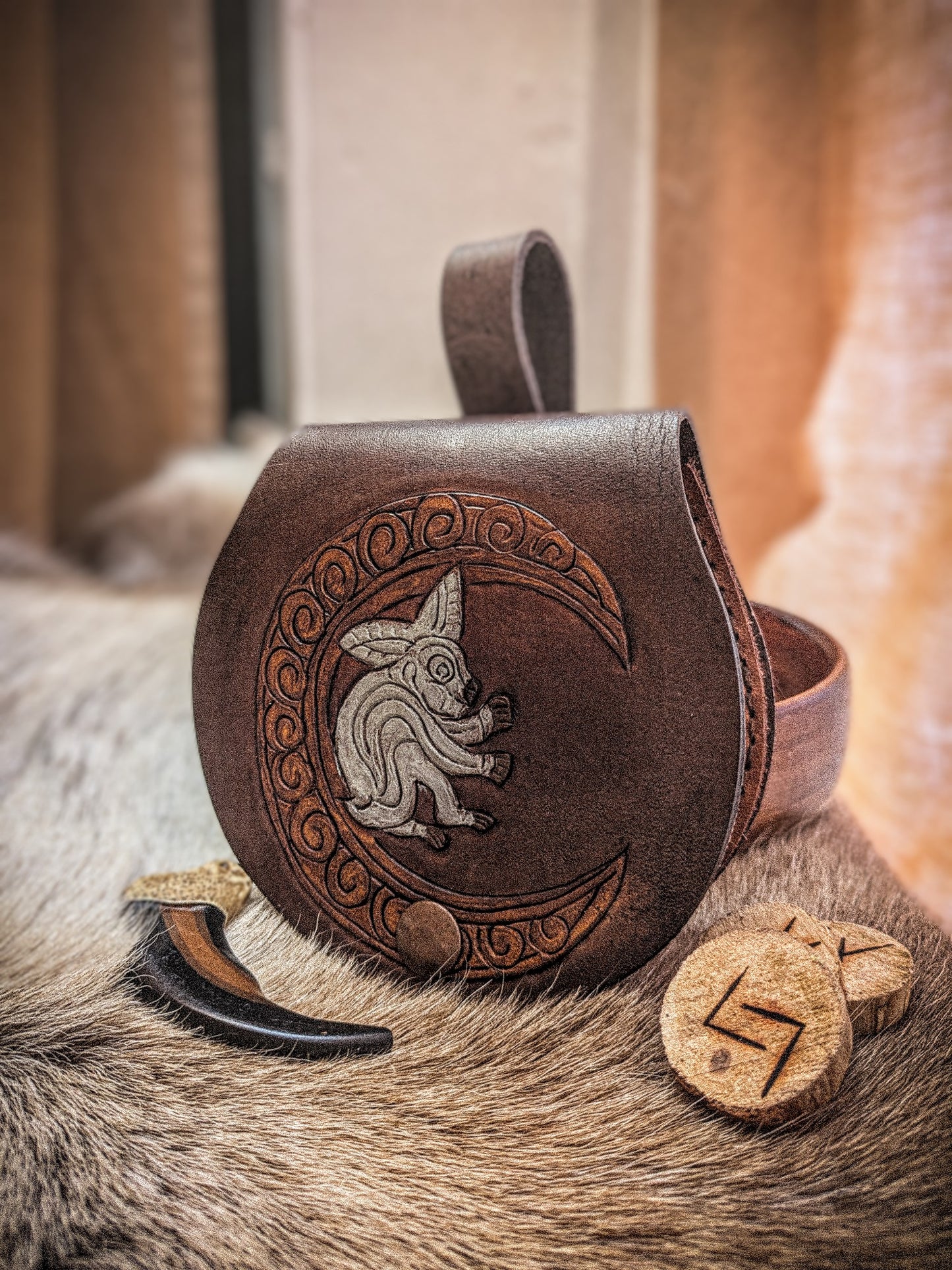 Small Leather Belt Bag - Rabbit Moon