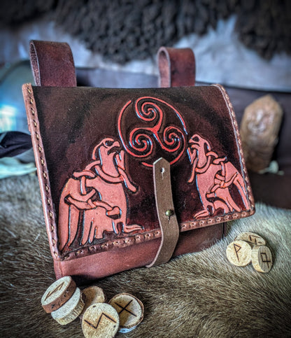 Triskelion and Ravens - Leather Belt Bag