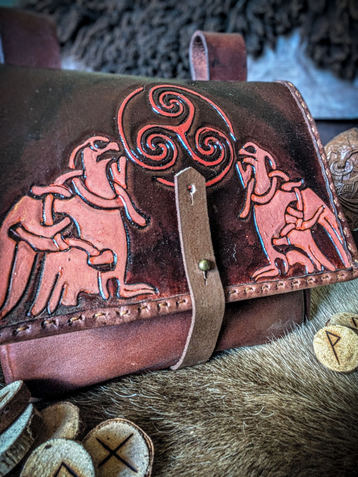 Triskelion and Ravens - Leather Belt Bag