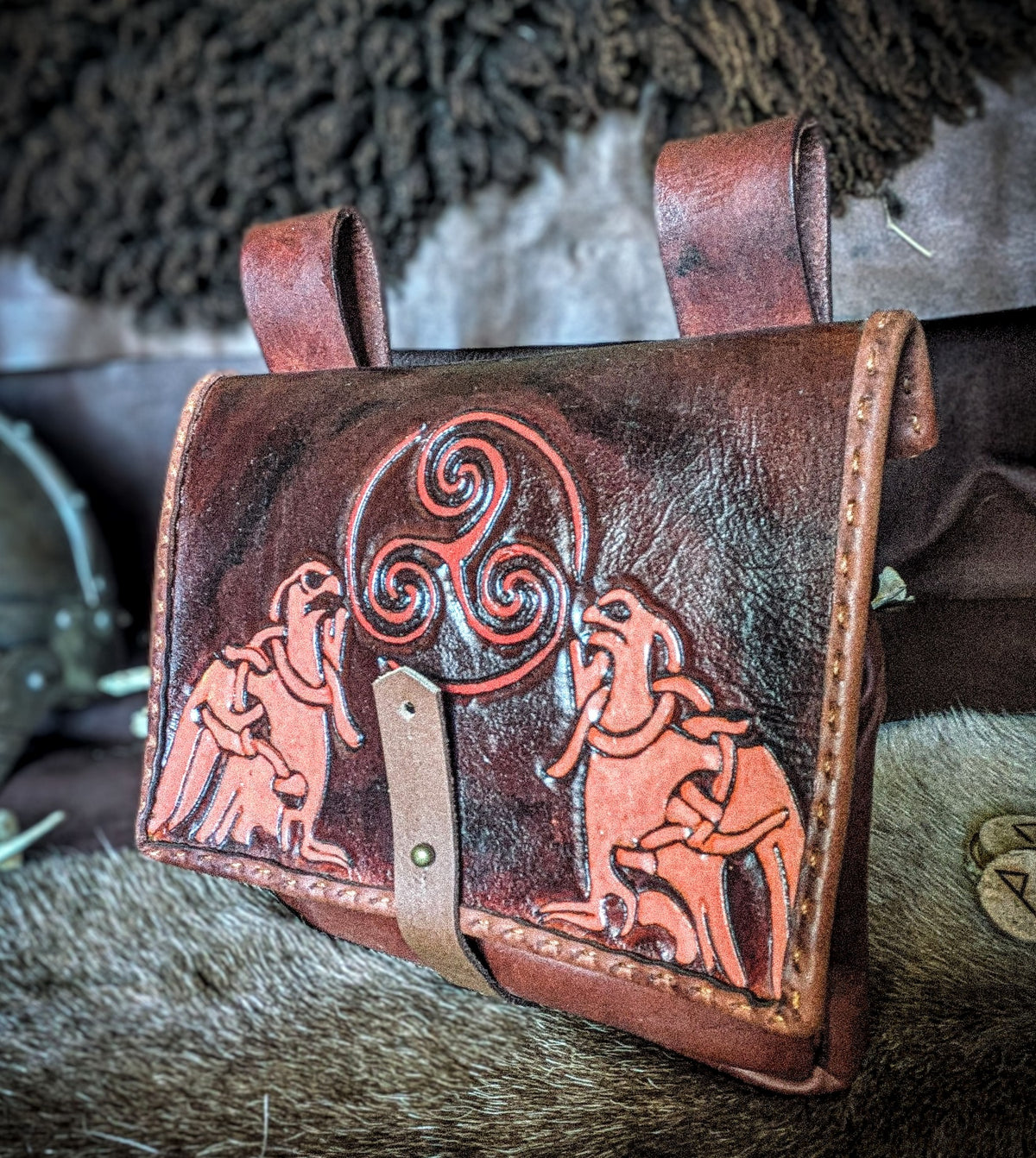 Triskelion and Ravens - Leather Belt Bag