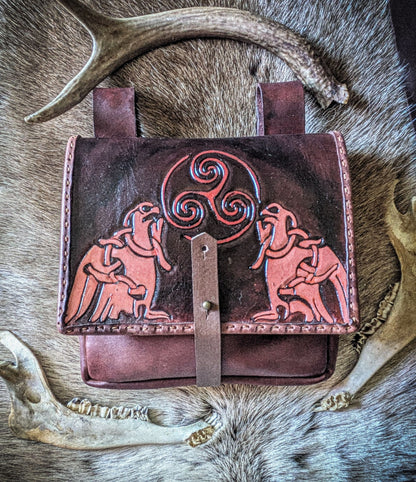 Triskelion and Ravens - Leather Belt Bag