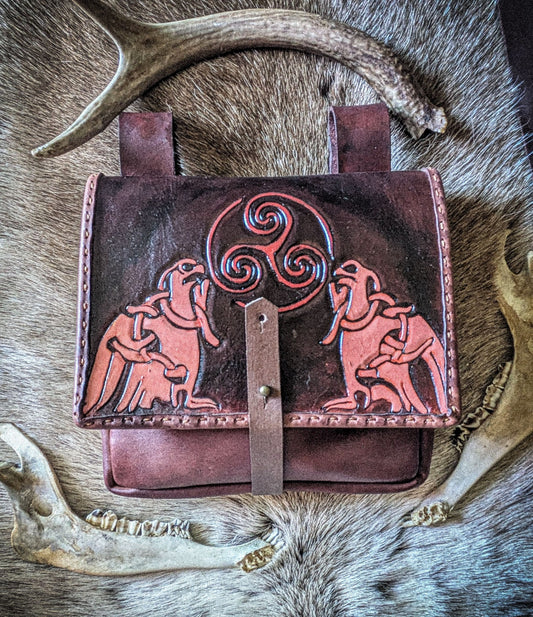 Triskelion and Ravens - Leather Belt Bag