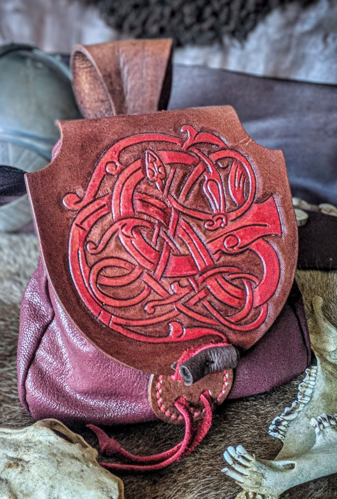 Leather Belt Bag - Runestone Serpent