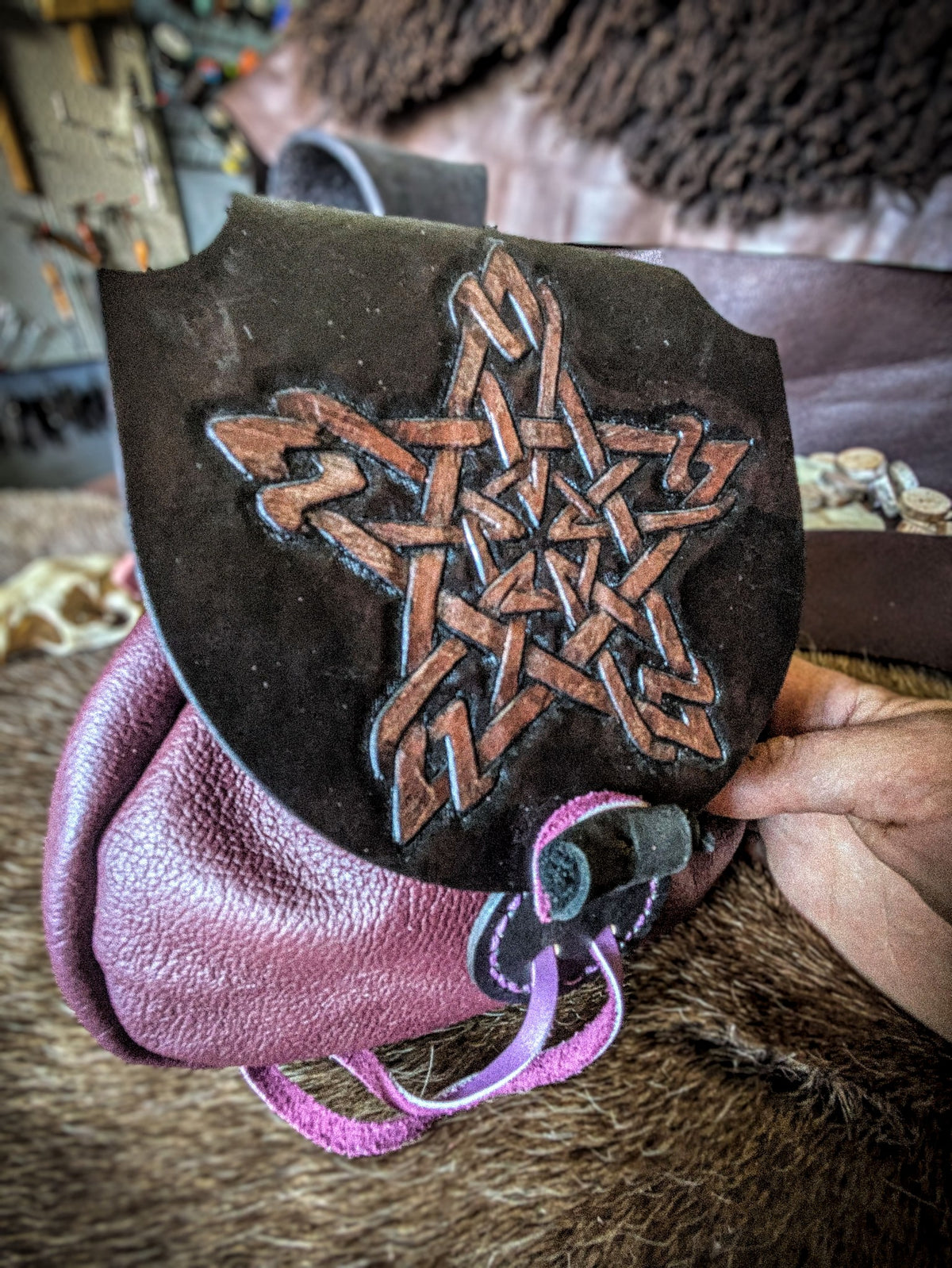 Celtic  Star - Witchy Leather Belt Bag