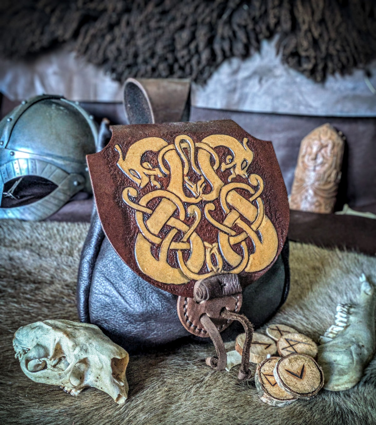 Leather Belt Bag - Norse Dragon