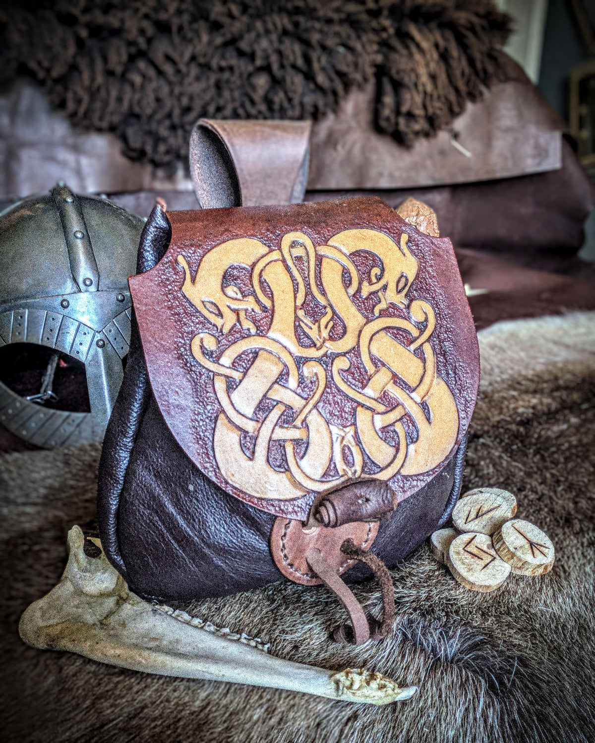 Leather Belt Bag - Norse Dragon