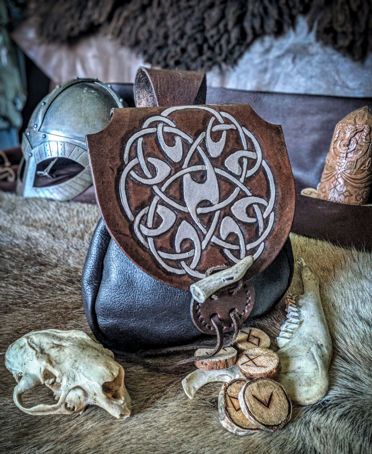 Leather Belt Bag - Bone Circle