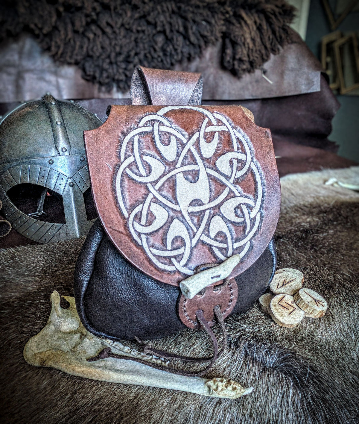 Leather Belt Bag - Bone Circle