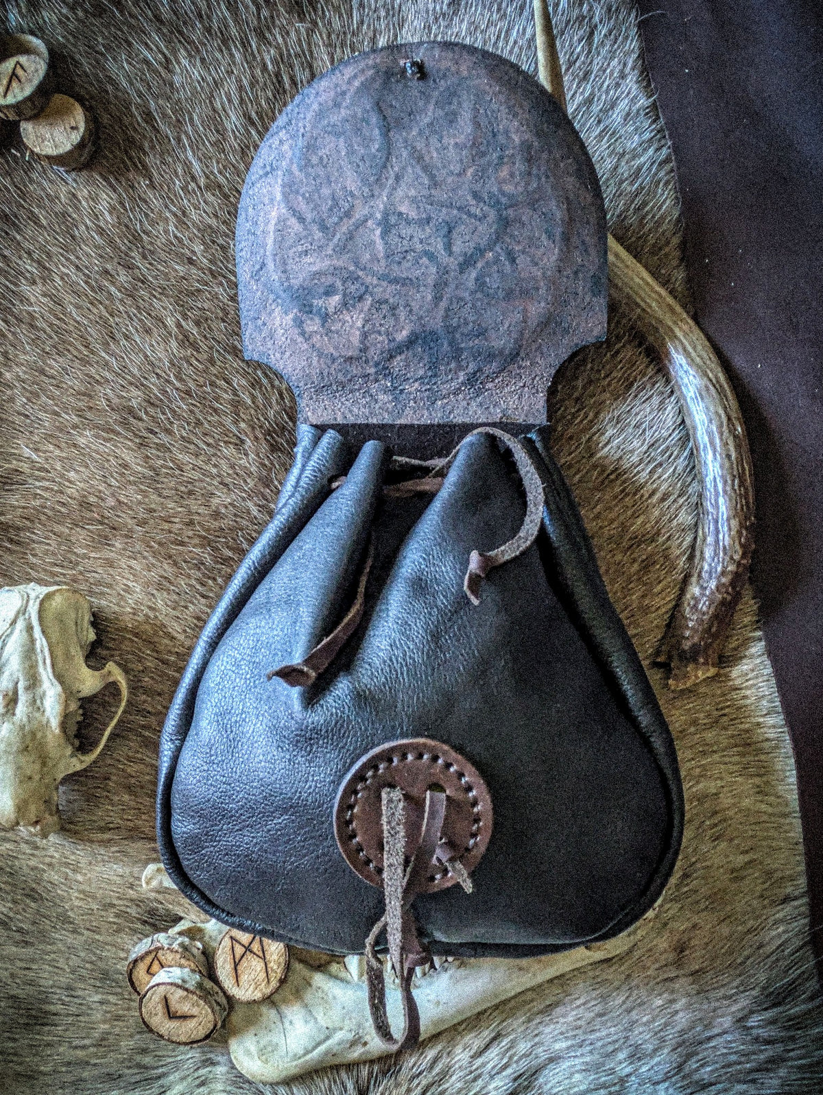 Leather Belt Bag - Bone Circle