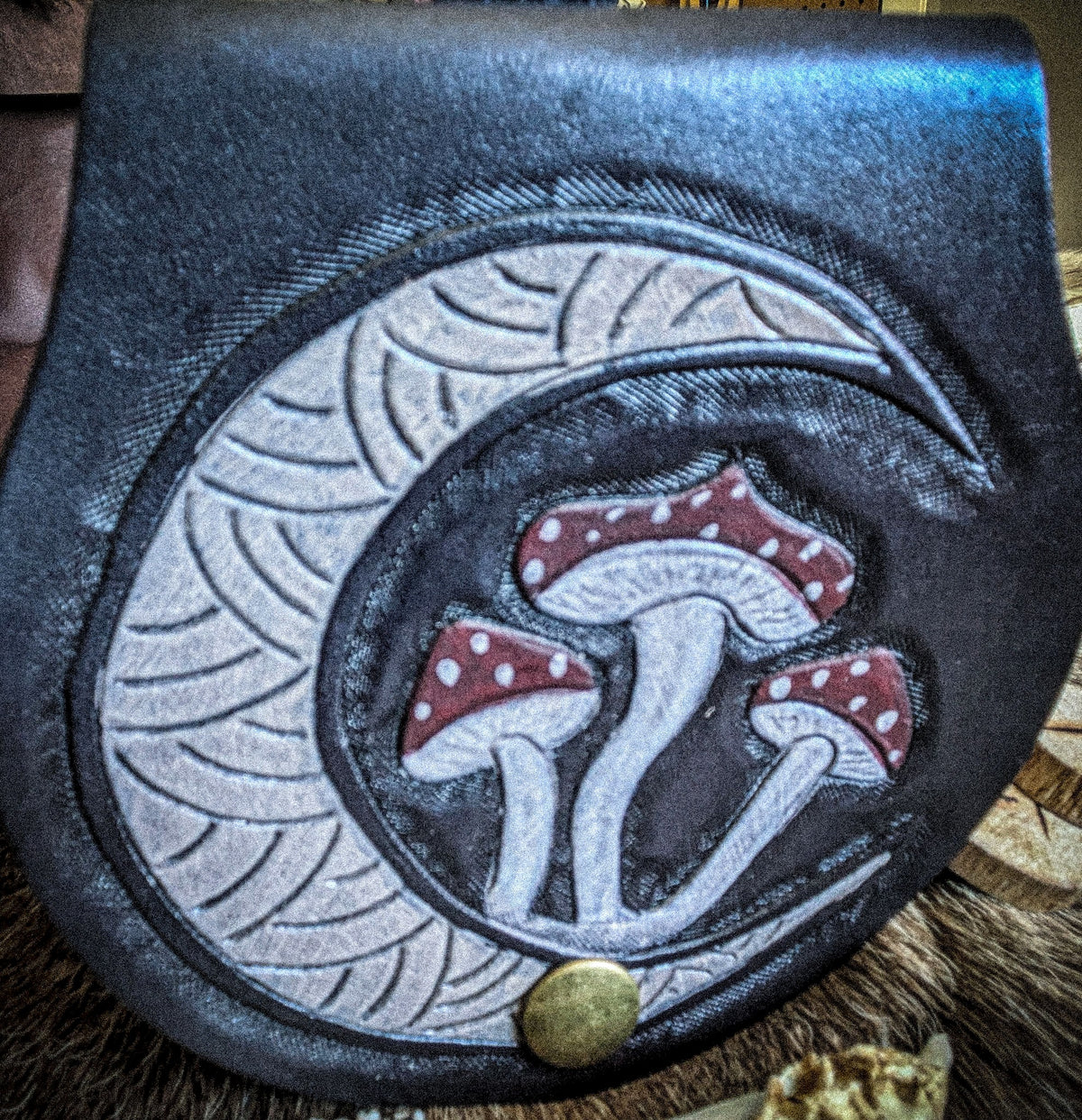 Small Leather Belt Bag - Amanita Moon