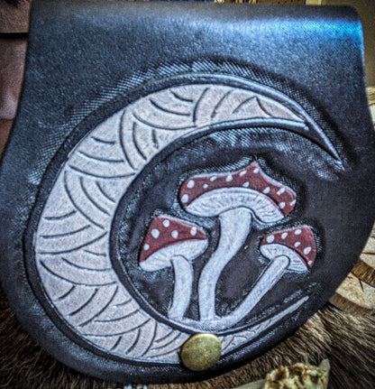 Small Leather Belt Bag - Amanita Moon