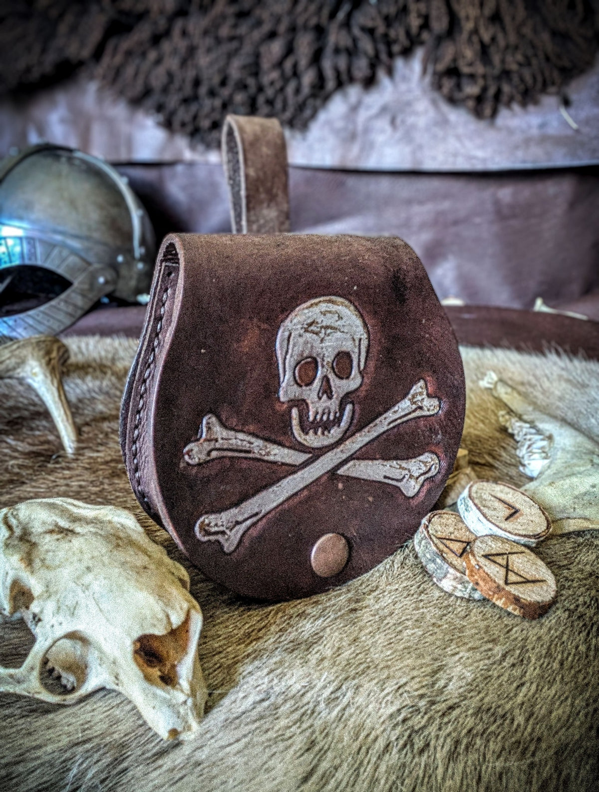 Skull and Crossbones - Small Leather Belt Bag