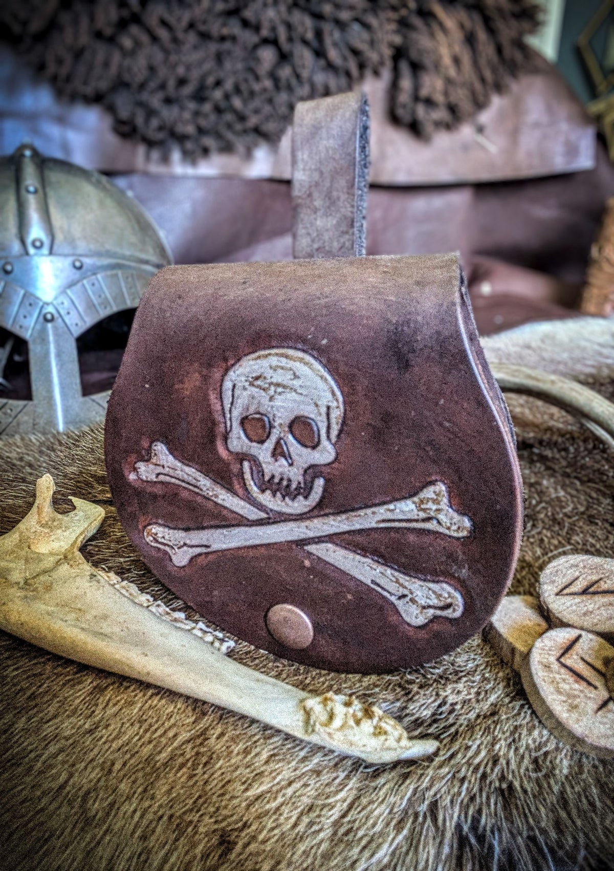 Skull and Crossbones - Small Leather Belt Bag