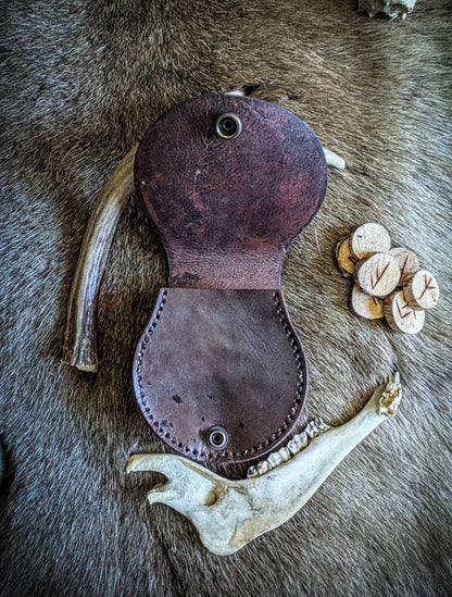Small Leather Belt Bag - The Mjolnir - Viking Hip Purse with Thor's Hammer